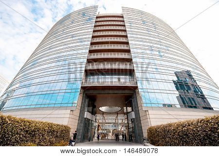 Milan, Italy - June 07, 2016: Unicredit skyscraper on Vincenzo Capelli street in Porta Nuova business district in Milan. It is the main business district in Milan