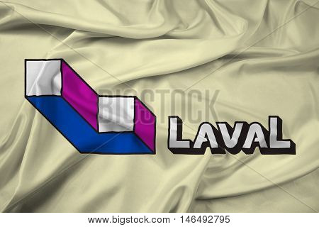 Waving Flag of Laval Quebec Canada, with beautiful satin background