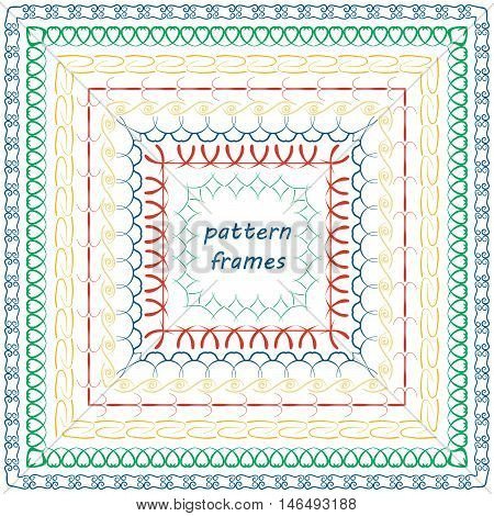 Set of colored hand drawn pattern frames. Vector illustration
