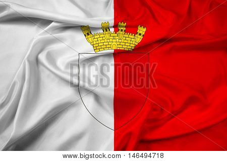 Waving Flag Of Mdina With Coat Of Arms, Malta