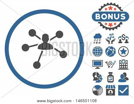 Person Relations icon with bonus. Vector illustration style is flat iconic bicolor symbols, cobalt and gray colors, white background.