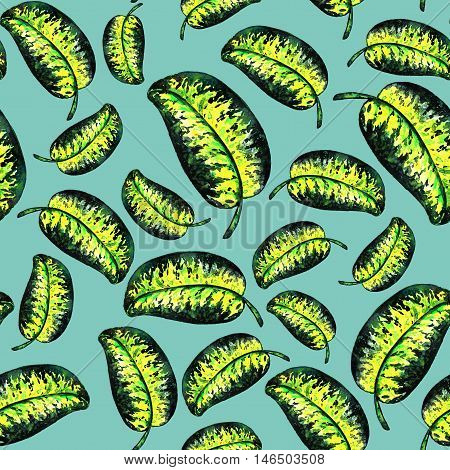 Seamless pattern of leaves. Watercolor paper. Background