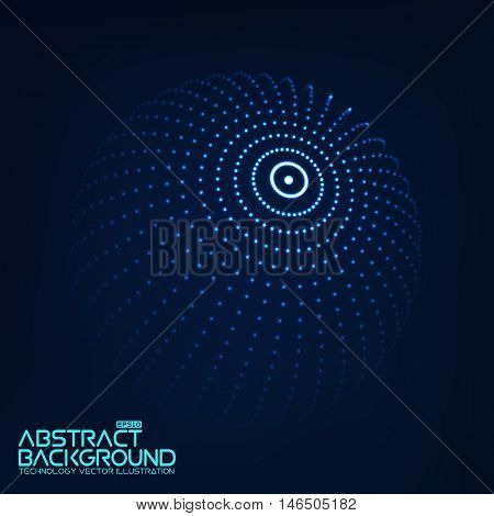 Abstract 3d Illuminated distorted Mesh Sphere . Neon Sign . Futuristic Technology HUD Element . Elegant Abstract Destroyed Sphere . Big data visualization .
