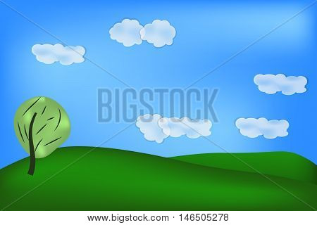 natural background of green feeld sky clouds and tree