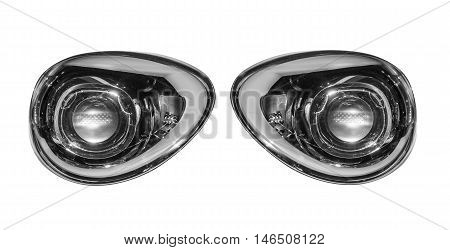 Car lights isolated on white background. Right and left.