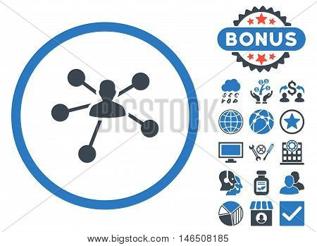 Person Relations icon with bonus. Vector illustration style is flat iconic bicolor symbols, smooth blue colors, white background.