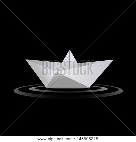 Paper boat on black background Vector illustration.