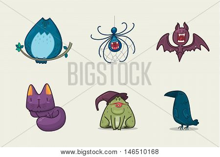 Set of halloween animal Character set Vector illustration.