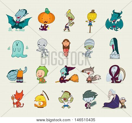 Set of Halloween character, Vector illustration, Cartoon character