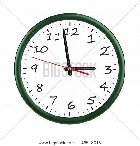 Big green round wall clock with arrows.