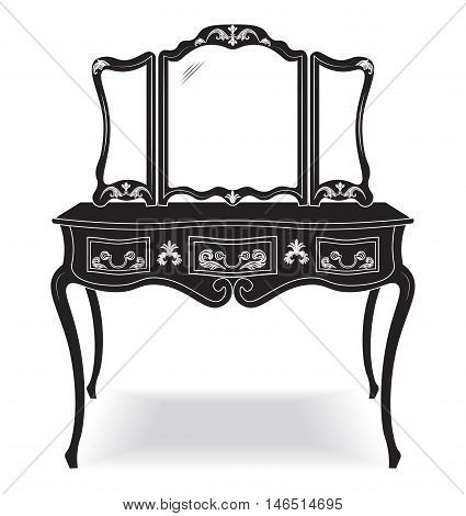 Vintage Dressing Table and mirror frame. French Luxury rich carved ornaments furniture. Victorian Royal Style furniture