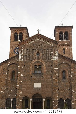 MILAN, ITALY - APRIL 16 2014: Architectural close up of the facade of San Sepolcro church in Milan