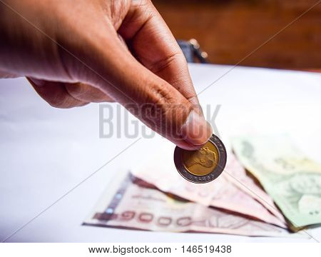 Close Up Hand Holding Thai Money Thai Baht