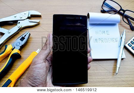 Close Up Tools On Wooden Background For Texture