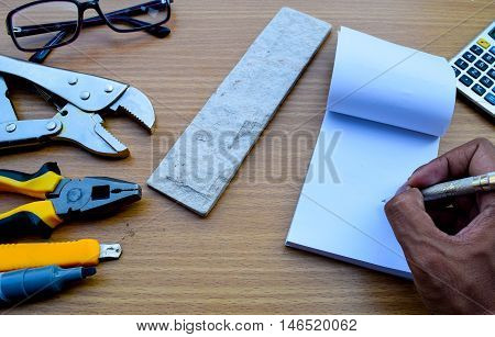 Close Up Tools On Wooden Background For Texture