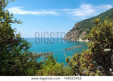 Aerial view of the coast (Arena Beach) in Framura small village in Liguria La Spezia Italy