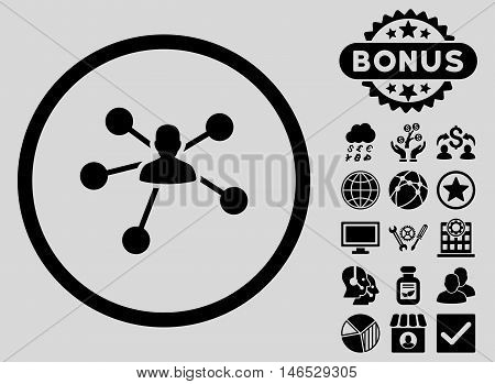 Person Relations icon with bonus. Vector illustration style is flat iconic symbols, black color, light gray background.