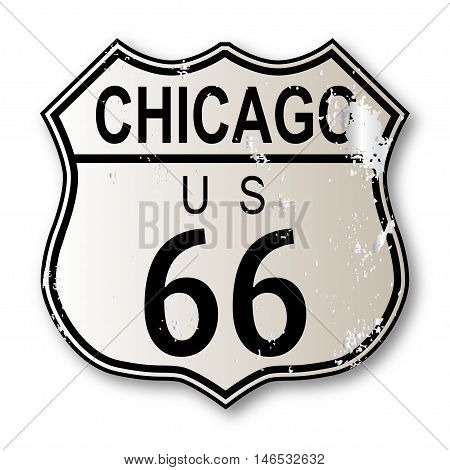 Chicago Route 66 traffic sign over a white background and the legend ROUTE US 66