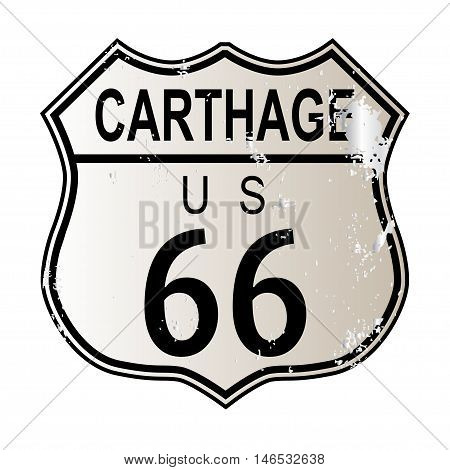 Carthage Route 66 traffic sign over a white background and the legend ROUTE US 66
