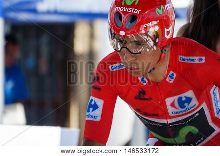 JAVEA - SEPTEMBER 9: Nairo Quintana concentrates for the decisive time trial stage of La Vuelta on September 9, 2016 in Alicante, Spain