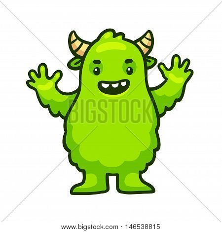 Cute cartoon green monster. Funny Halloween character