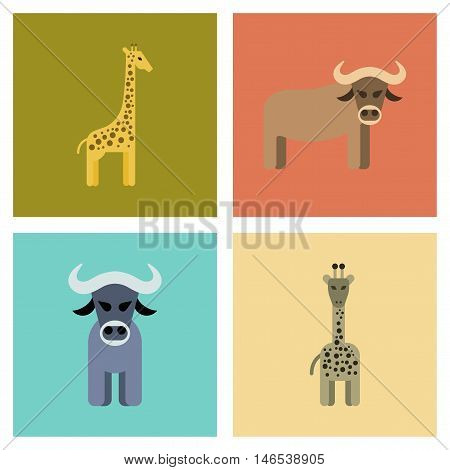 assembly of flat icons nature giraffe bull. Vector.