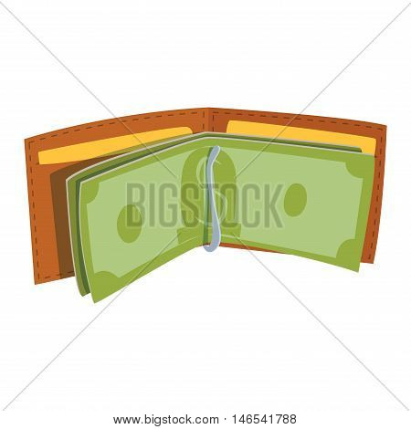 Purse leather open wallet with money shopping. Shopping buy change business currency leather purse wallet. Financial one payment bag accessory object purse trendy wallet vector.