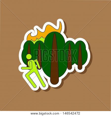 paper sticker on stylish background of fire in forest human