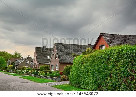 Row of Two-story Houses in Small City of Germany