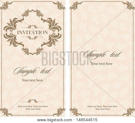 Wedding invitation vintage card with floral and antique decorative elements. Vector illustration
