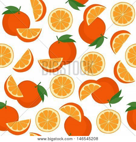 Seamless pattern with oranges on white background. Vector illustration