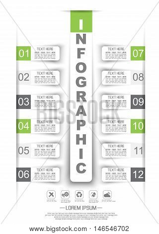 INFOGRAPHIC TIMELINE STIKER PAPER TEMPLATE TWELVE OPTIONS