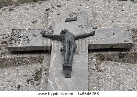 Esteville France - june 23 2016 :Christ on a tomb