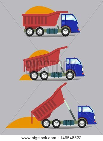 A truck unloads cargo in series vector illustration