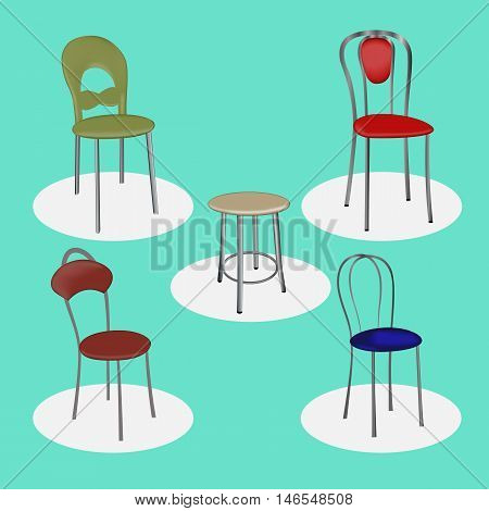 Vector illustration of a set of metal chairs for bars cafes