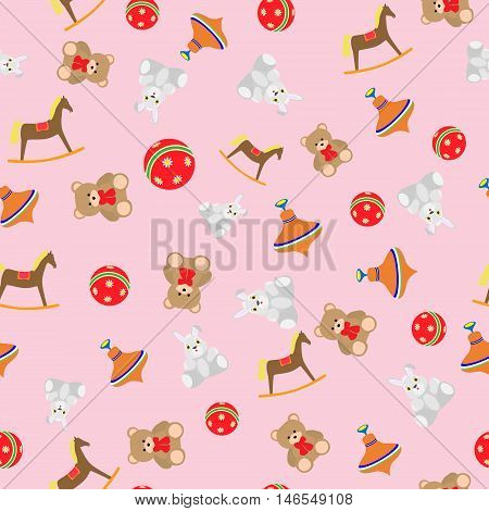 Seamless vector pattern toys for girls on a pink background
