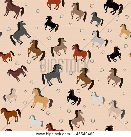 Seamless vector pattern. Horses in different colors