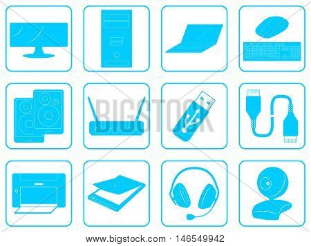 Blue goods icons of computer online store.Vector illustration