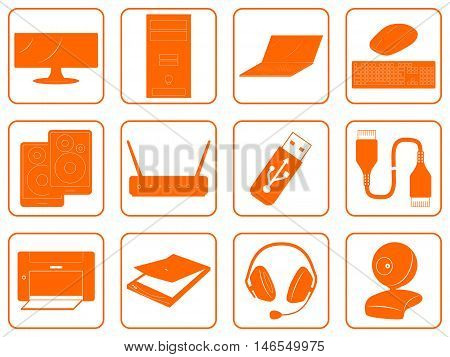 Orange goods icons of computer online store.Vector illustration
