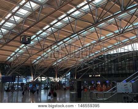 HAMBURG, GERMANY - AUG 28: Hamburg Airport (Flughafen Hamburg) in Germany, as seen on Aug 28, 2016. It is the fifth-busiest of Germany's commercial airports measured by the number of passengers.