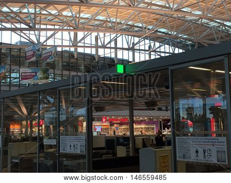 HAMBURG, GERMANY - AUG 28: Hamburg Airport (Flughafen Hamburg) in Germany, as seen on Aug 28, 2016. It is the fifth-busiest of Germany's commercial airports measured by the number of passengers.