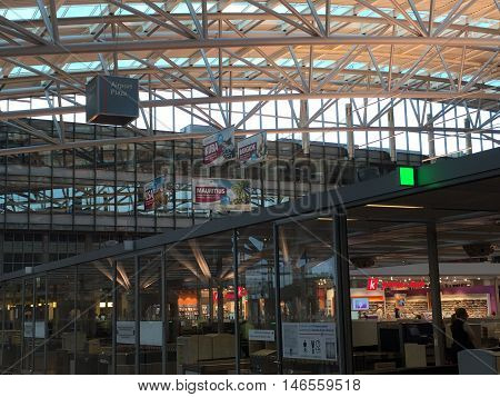 HAMBURG, GERMANY - AUG 28: Hamburg Airport (Flughafen Hamburg) in Germany, as seen on Aug 28, 2016. It is the fifth-busiest of Germany's commercial airports measured by the number of passengers.
