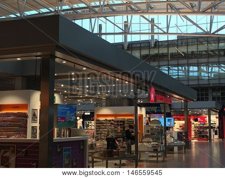 HAMBURG, GERMANY - AUG 28: Hamburg Airport (Flughafen Hamburg) in Germany, as seen on Aug 28, 2016. It is the fifth-busiest of Germany's commercial airports measured by the number of passengers.