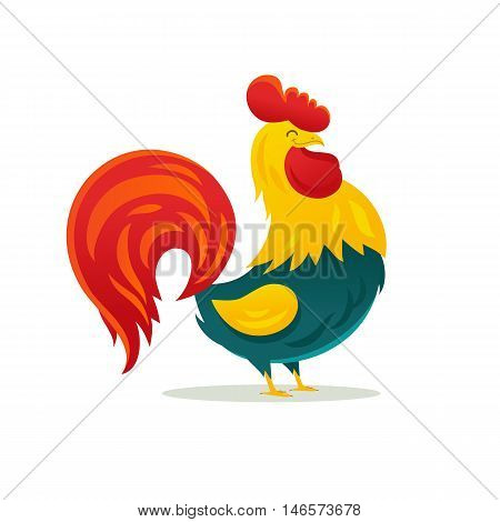 Cartoon drawing of a handsome rooster. Vector illustration on white background. The symbol of the Chinese New Year.