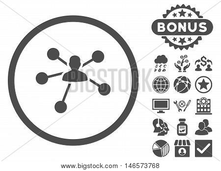 Person Relations icon with bonus. Vector illustration style is flat iconic symbols, gray color, white background.