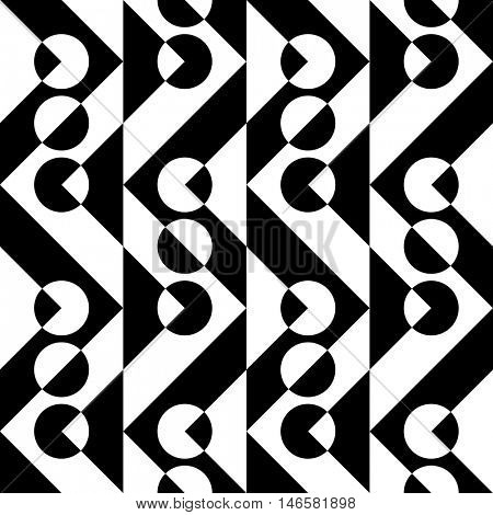 Seamless Circle and ZigZag Pattern. Abstract  Monochrome Background. Vector Regular Texture