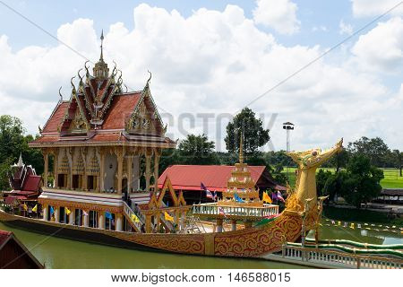 SISAKET THAILAND - JULY 19 : A huge Thai Suphannahong also called Golden Swan or Phoenix boat on JULY 19 2016 at the WatpahSuphannahong Temple in sisaket Thailand