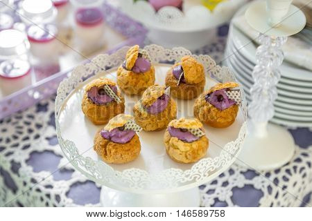 cakes with honey and stuffed purple candy bar