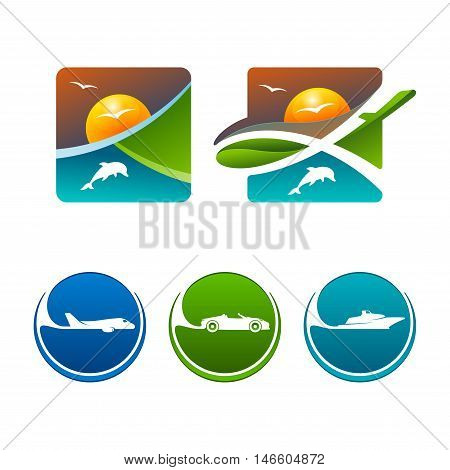 Colorful vector icons. Miscellaneous travel and transport symbols.