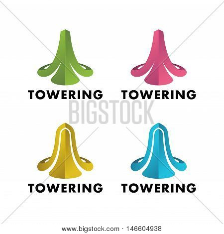 3d vector icons. Set of colorful towers symbols